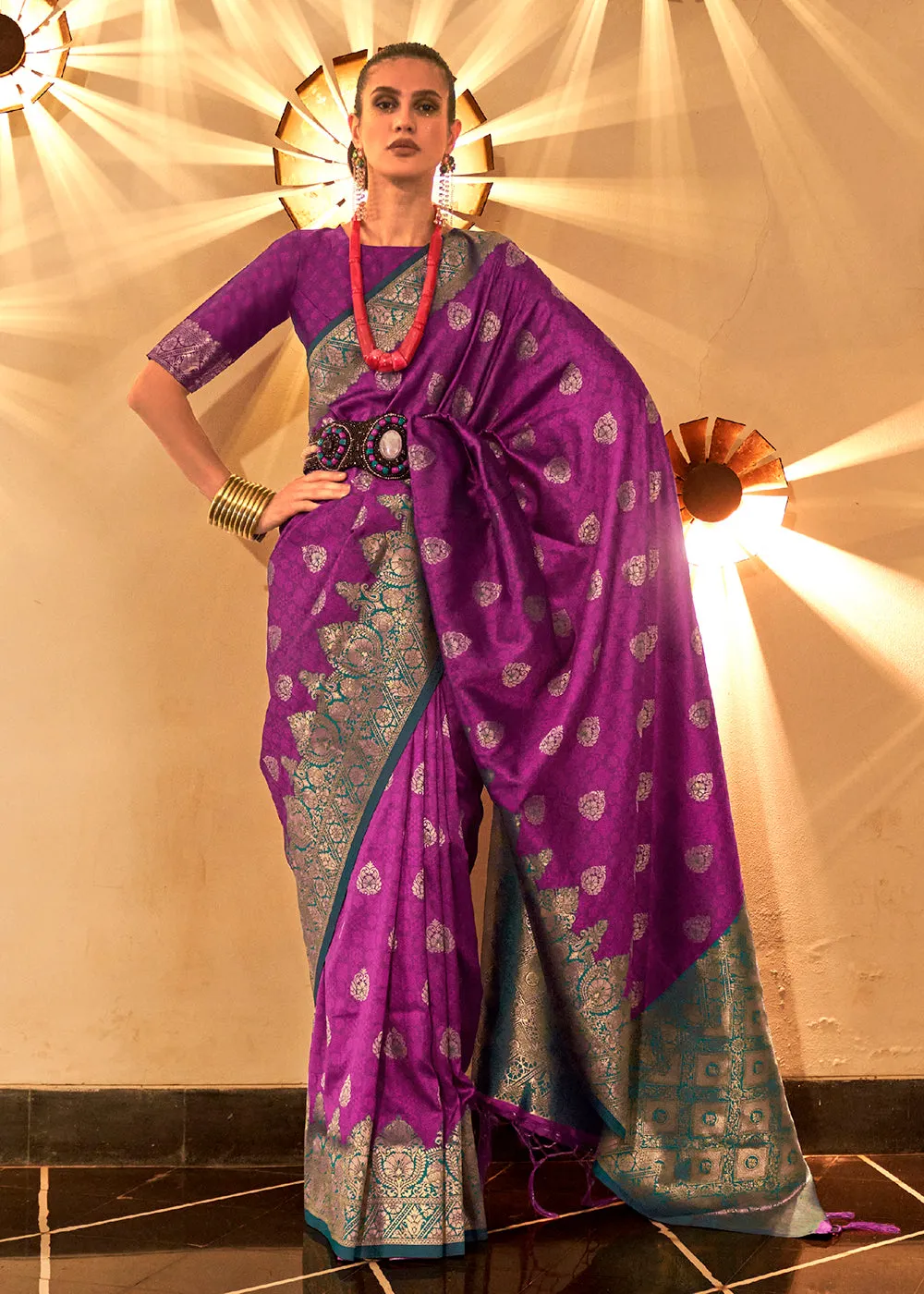 Trendy Weaving Silk Royal Purple Designer Saree