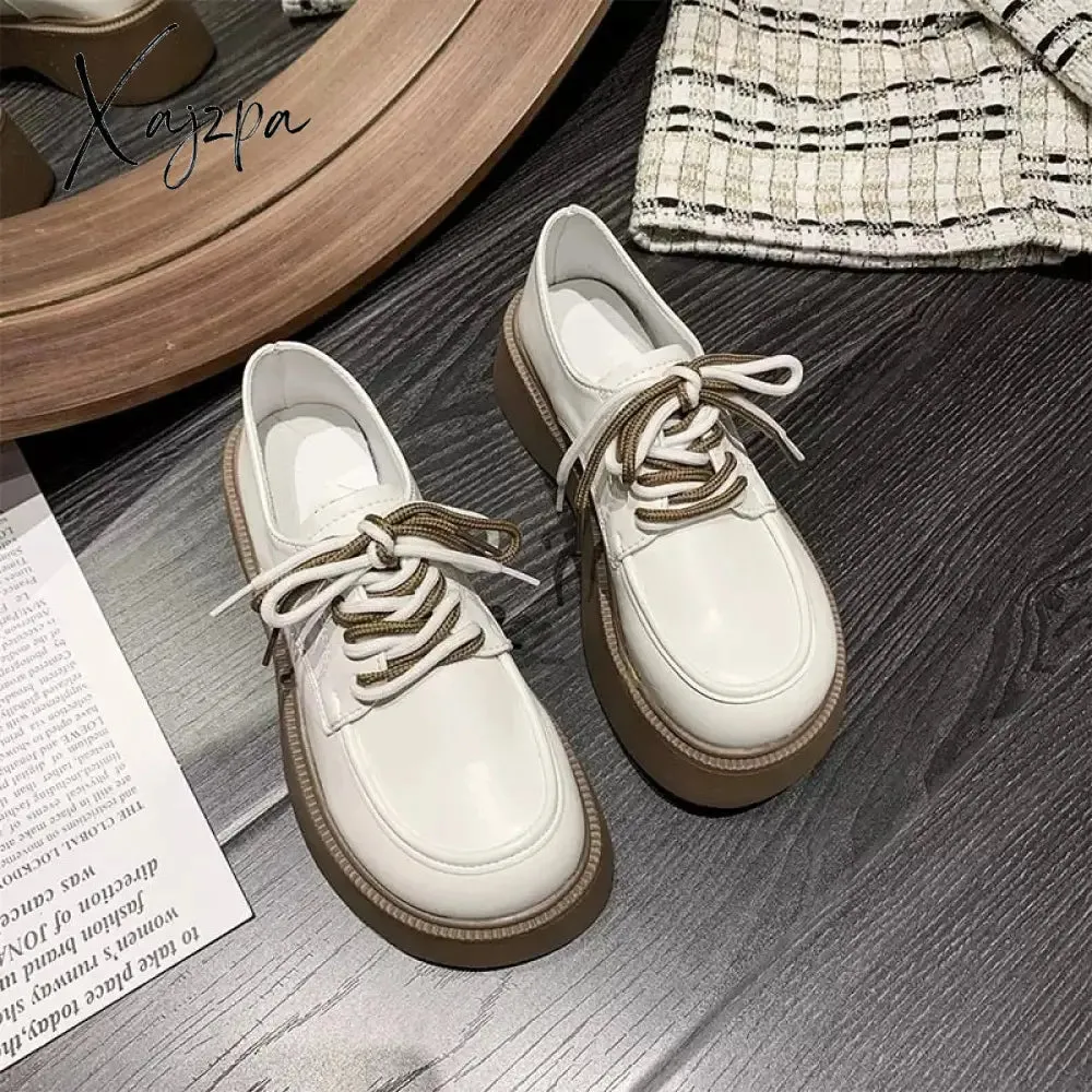 Xajzpa - Round Toe Shoes Woman Flats Clogs Platform Dress Cross Summer New Creepers PU Spring Med Cross-tied Basic Rubber Cross Women's S